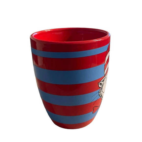 Dr. Seuss Cat In The Hat Mug 12oz Red/Blue Stripes &Metal Cat In The Hat Stirrer - Picture 9 of 13